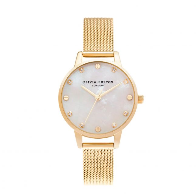 Womens Pale Gold/Mother of Pearl Classics Mesh Watch