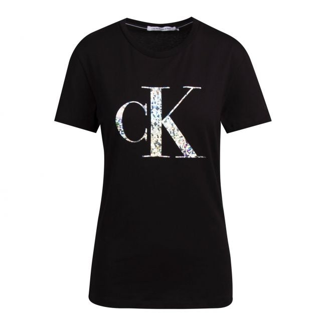 Womens Black Iridescent Metallic Logo S/s T Shirt