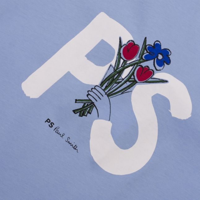 Womens Light Blue Flowers Logo S/s T Shirt