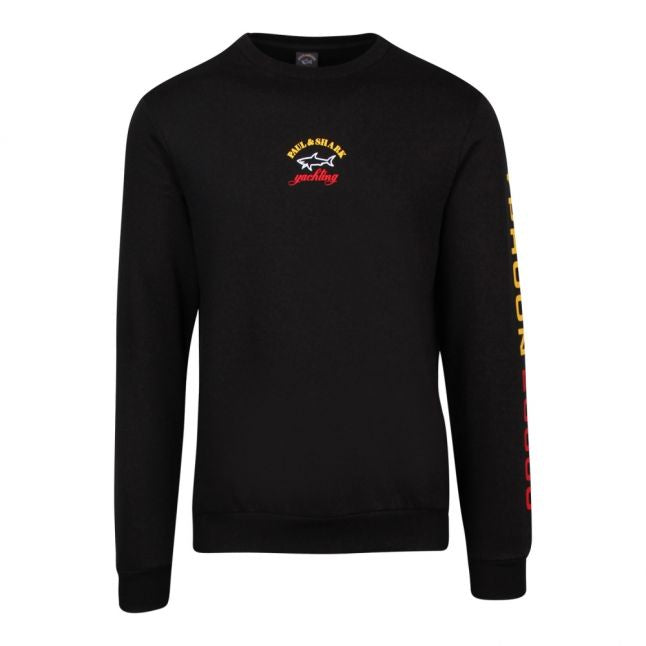 Mens Black Branded Back Logo Crew Sweat Top