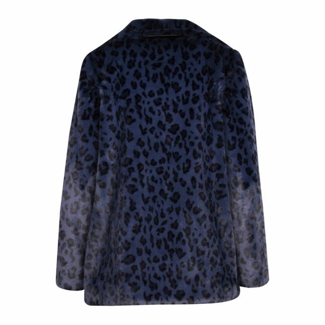 Womens Dark Blue Zenaida Leopard Faux Fur Jacket