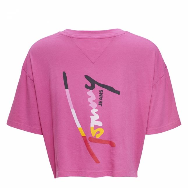 Womens Fuchsia Cropped Script Logo S/s T Shirt