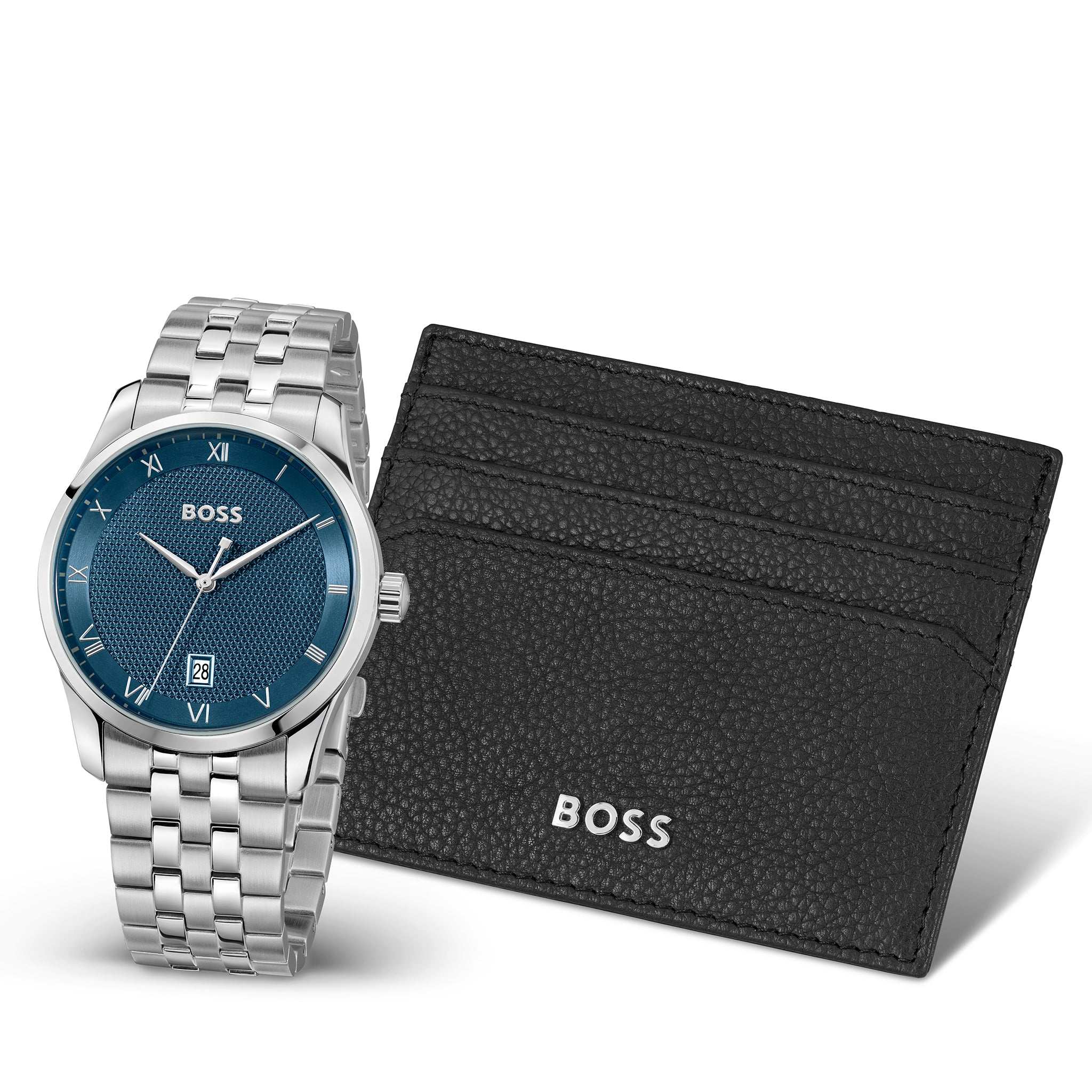 Mens BOSS Silver/Blue/Black Principle Watch Gift Set