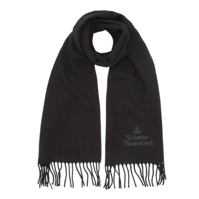 Black Embroidered Wool Scarf