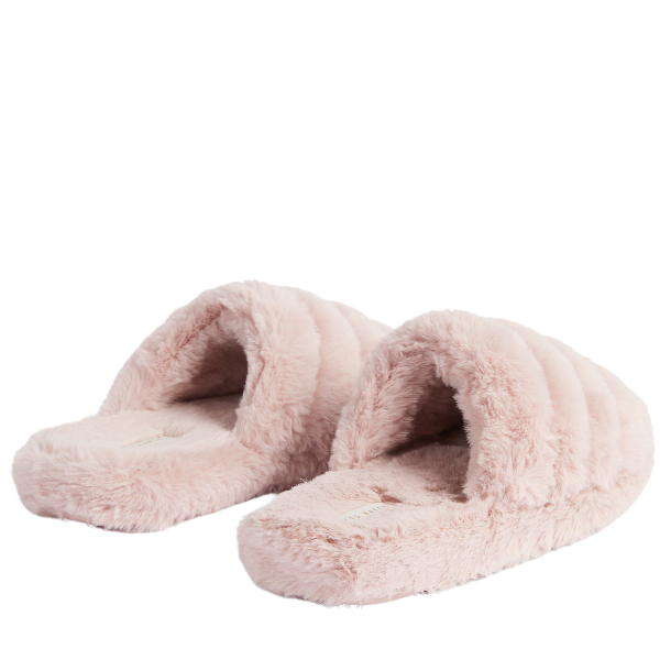 Womens Pink Lopsey Faux Fur Mule Slippers