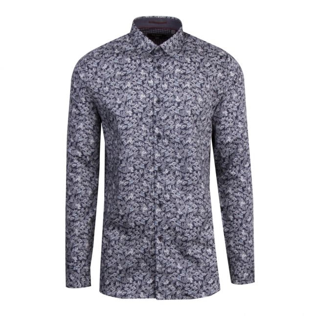 Mens Navy Droite Floral Print L/s Shirt