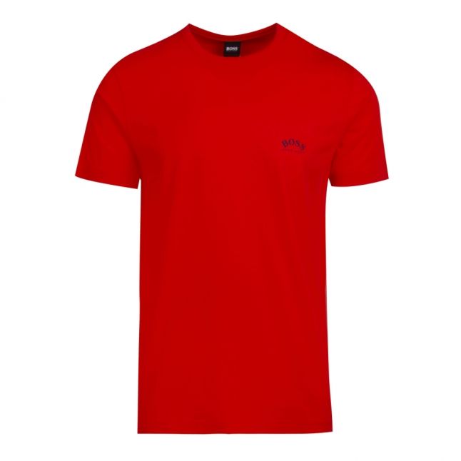 Athleisure Mens Bright Red Tee Curved Logo S/s T Shirt