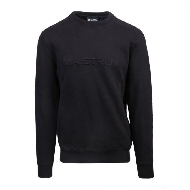 Mens Jet Black Embossed Logo Sweat Top