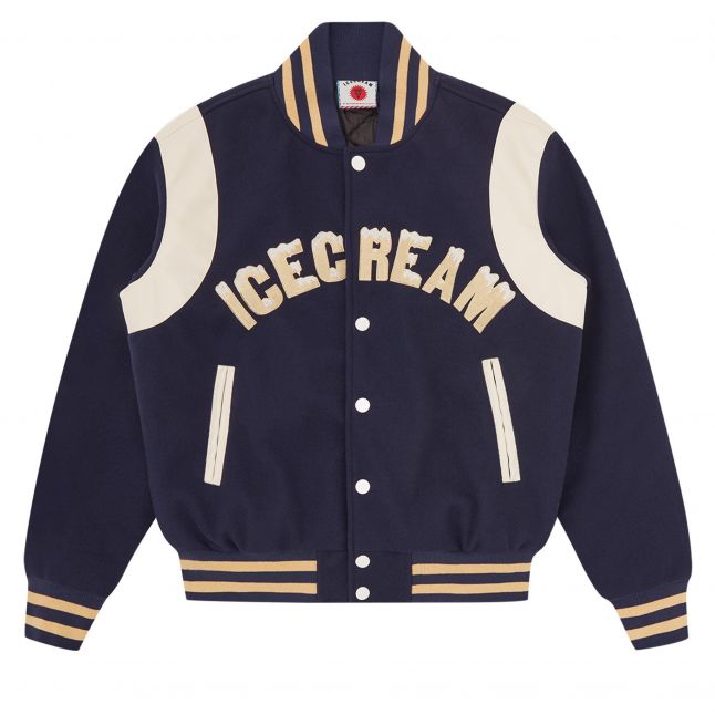 Mens Navy Drippy Varsity Jacket