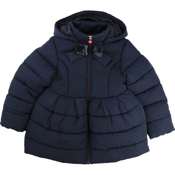 Girls Navy Bow Puffer Jacket