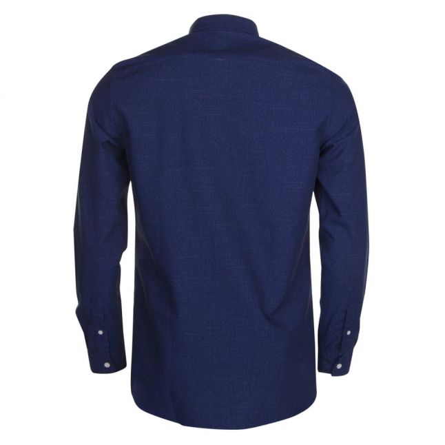 Mens Navy Jacquard Dot Slim Fit L/s Shirt