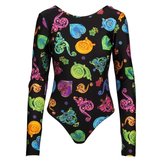 Womens Black Jewel Print L/s Bodysuit