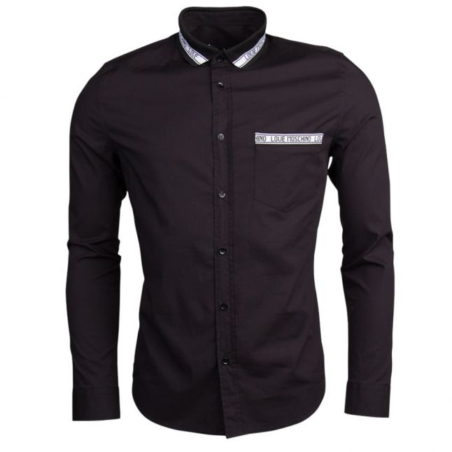 Mens Black Logo Tape Slim L/s Shirt