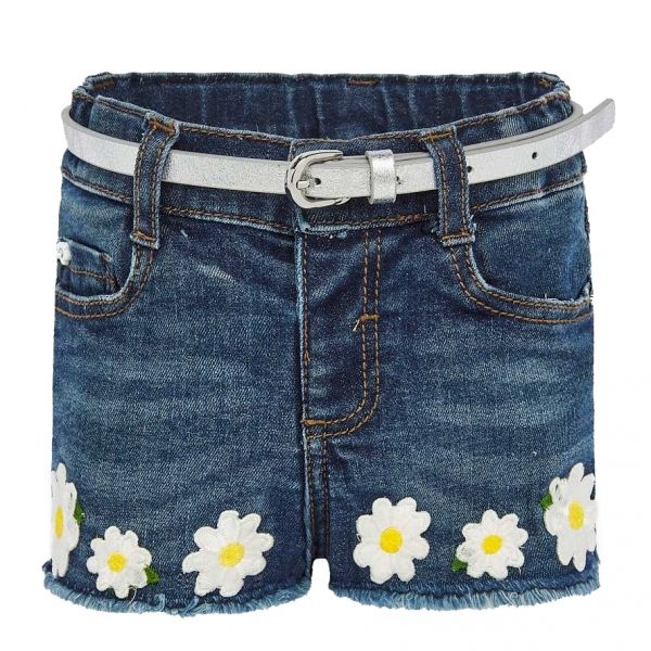 Infant Dark Blue Embroidered Daisy Denim Shorts