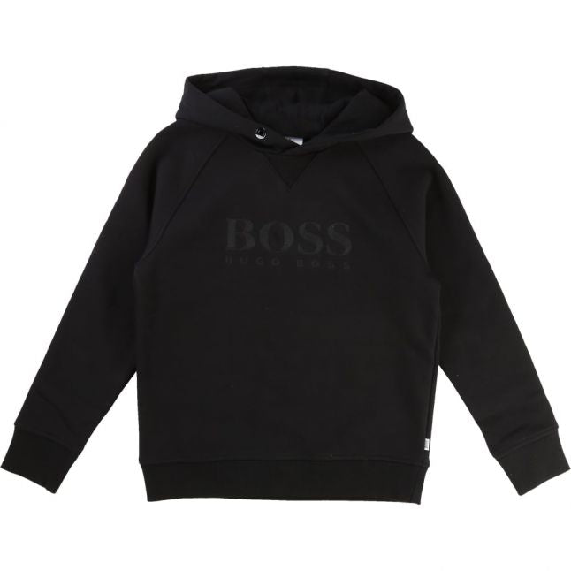 Boys Black Branded Hooded Sweat Top