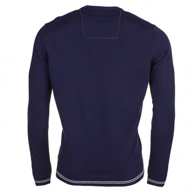 Mens Navy Rime Crew Neck Knitted Jumper