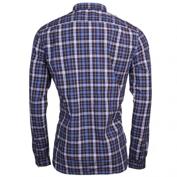 Mens Navy Blue Check Regular Fit L/s Shirt