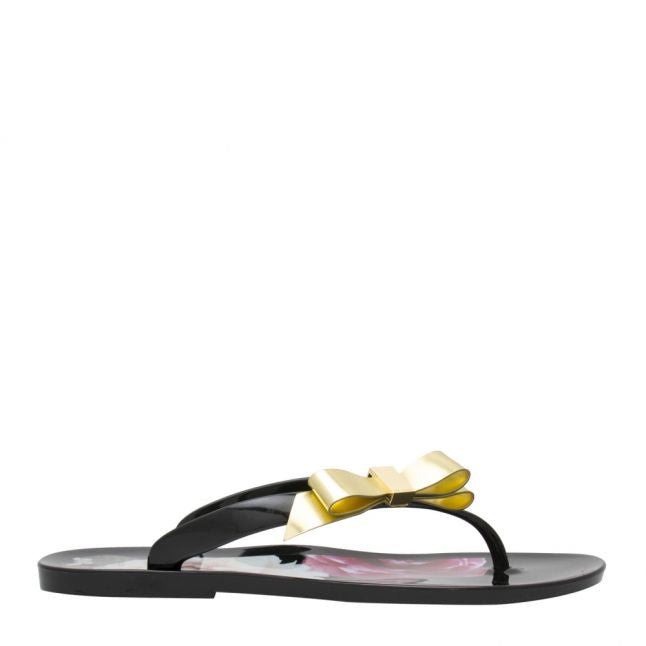 Womens Black Suzzip Bow Flip Flops