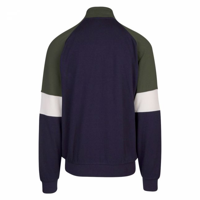 Mens Navy/Green Colour Block Zip Thru Sweat Jacket