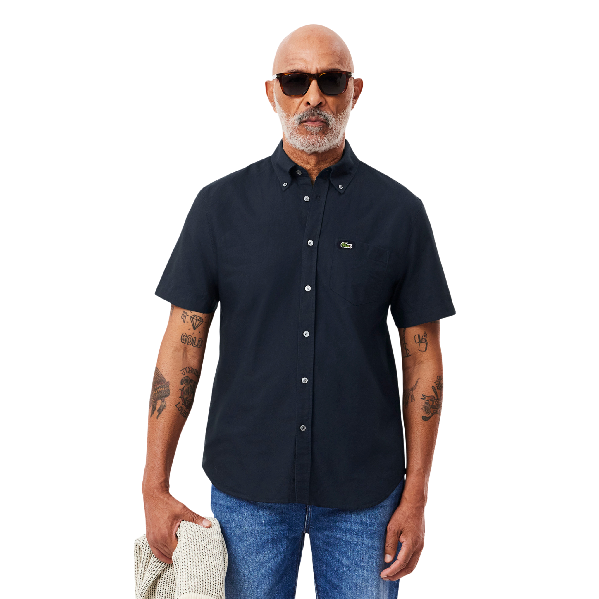 Mens Lacoste Abysm Navy Oxford Casual S/s Shirt