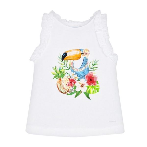 Girls White Tucan Frill Tank Top