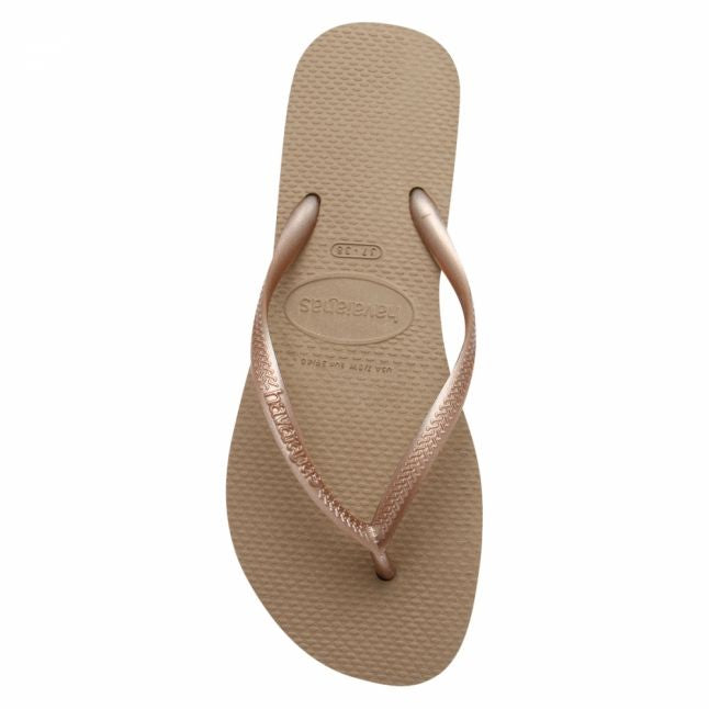 Womens Rose Gold Slim Flip Flops