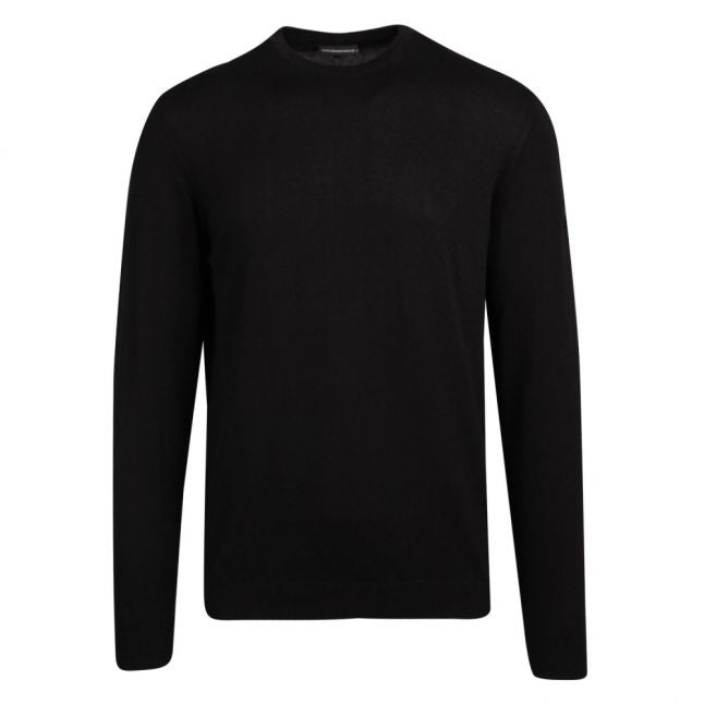 Mens Black Branded Arm Patch Crew Knitted Jumper