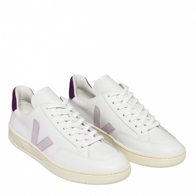 Womens Extra White/Parme/Magneta V-12 Leather Trainers