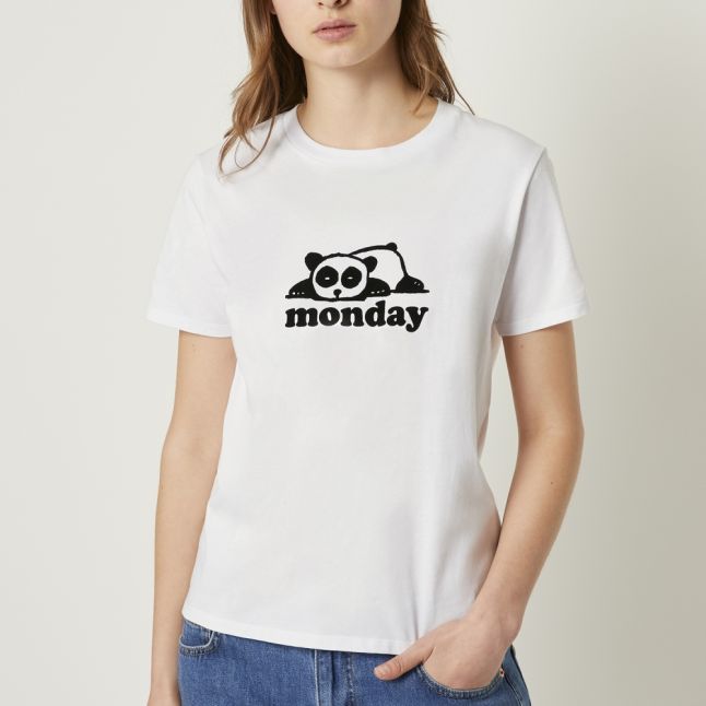 Womens White Panda Monday S/s T Shirt