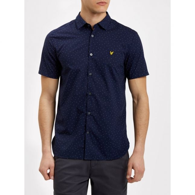 Mens Navy Mini Square Dot S/s Shirt