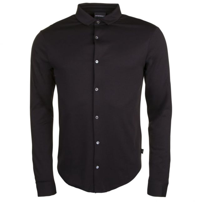 Mens Black Slim Collar Slim L/s Shirt