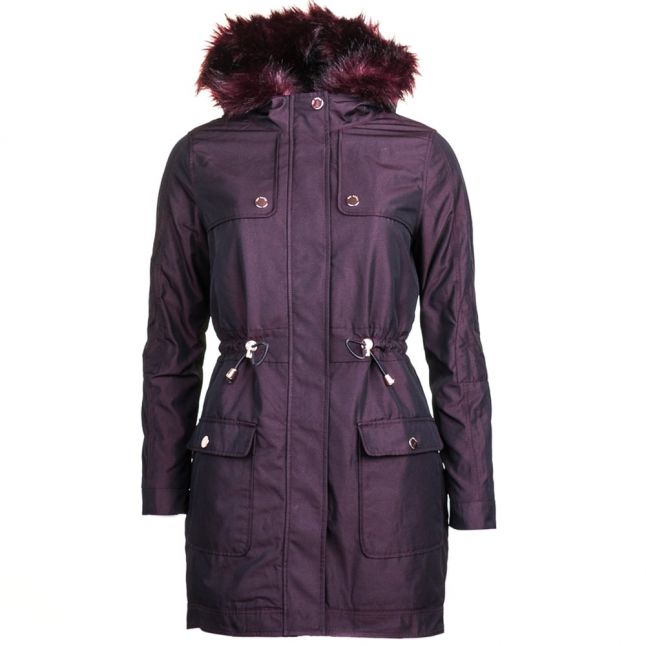 Womens Oxblood Edmona Quilted Panel Parka