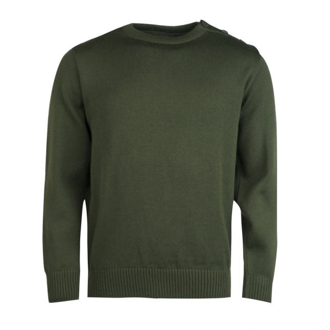 Paul & Shark Mens Khaki Button Shoulder Crew Knitted Jumper