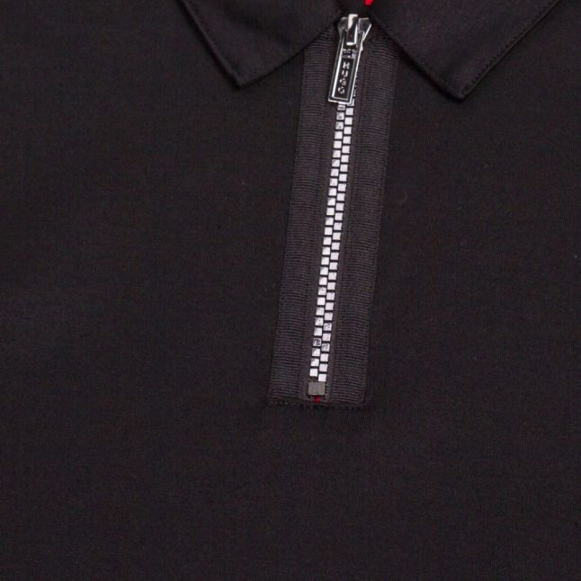 Mens Black Dolden Zip Collar S/s Polo Shirt