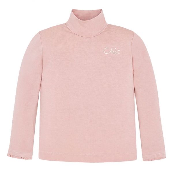 Girls Crystal Pink Chic Polo Neck L/s T Shirt