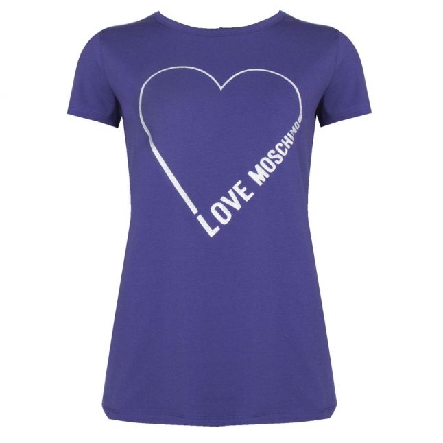 Womens Electric Blue Heart Outline S/s T Shirt