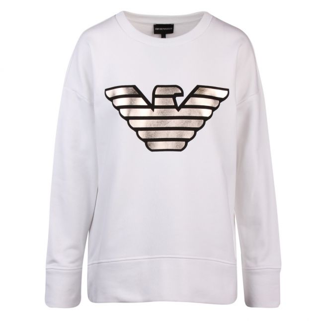 Womens White Metallic Eagle Sweat Top