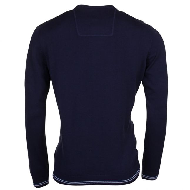 Mens Navy Rime Crew Knitted Jumper