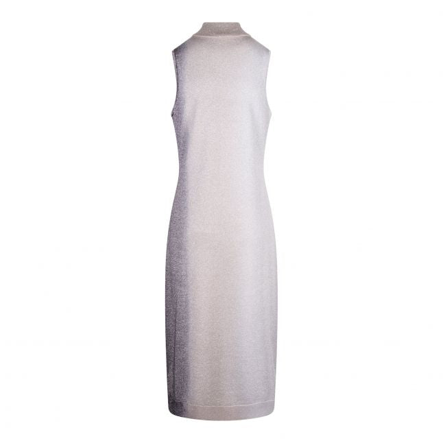 Womens Silver Lurex High Neck Knit Midi Dress