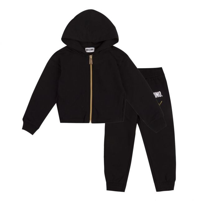 Girls Black Couture Hooded Zip Tracksuit