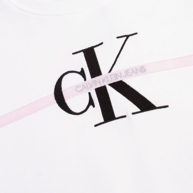 Girls Bright White Monogram Stripe Sweat Top