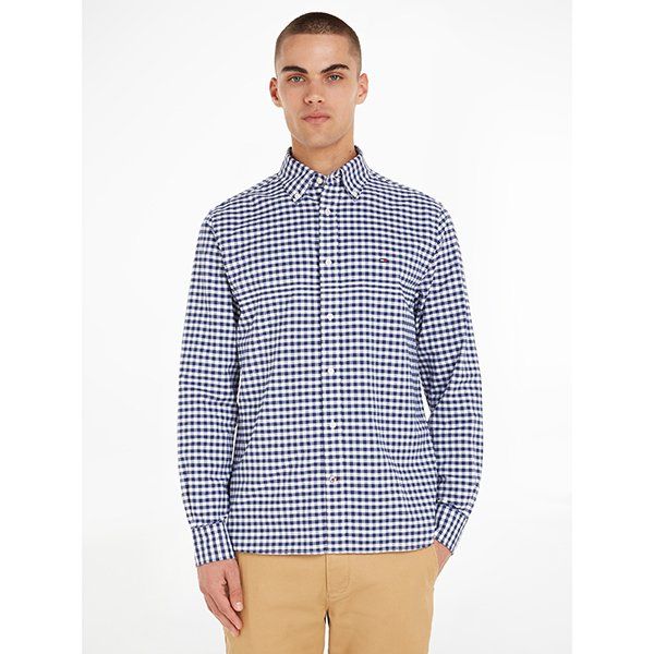 Mens Dark Navy/Optic White Classic Gingham Reg L/s Shirt