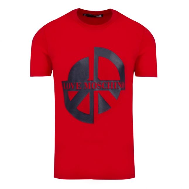 Mens Red Half Peace Logo Slim Fit S/s T Shirt