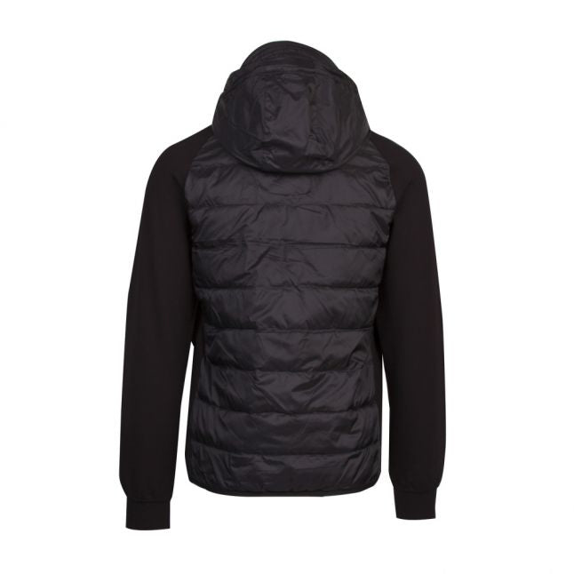 Mens Black Mixed Media Hooded Padded Jacket