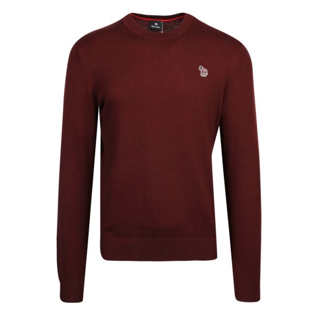 Mens Burgundy Zebra Crew Neck Knitted Jumper