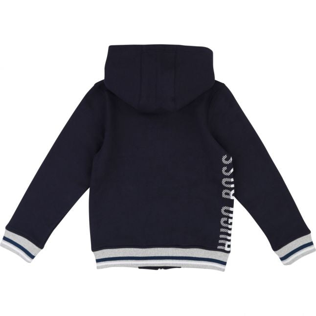 Boys Navy Branded Hooded Zip Sweat Top