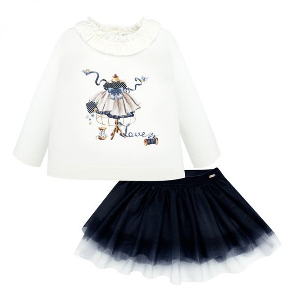 Infant Navy Dressmaker L/s T Shirt & Skirt Set