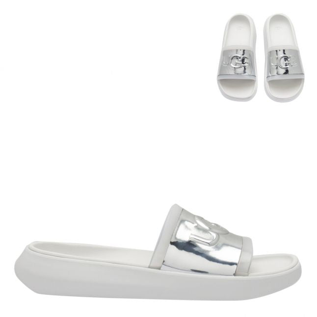 Womens White Hilama Logo Slides