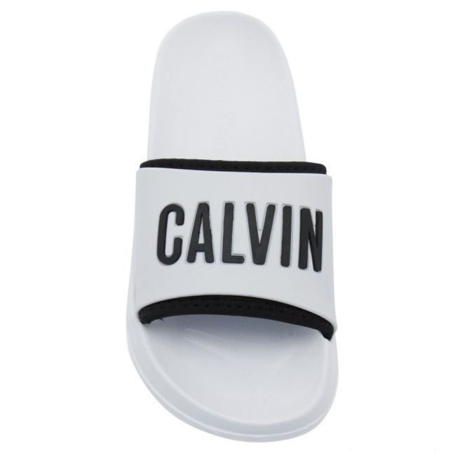 Womens White Logo Pool Slides