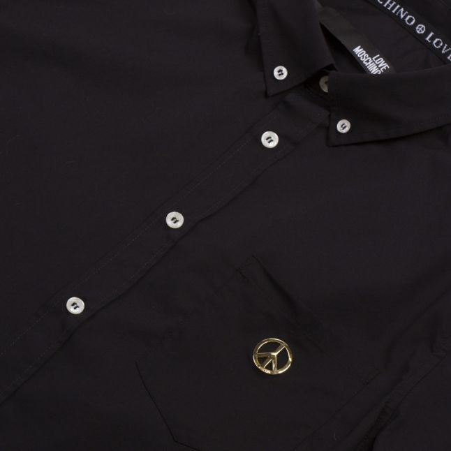 Mens Black Peace Badge Slim Fit S/s Shirt